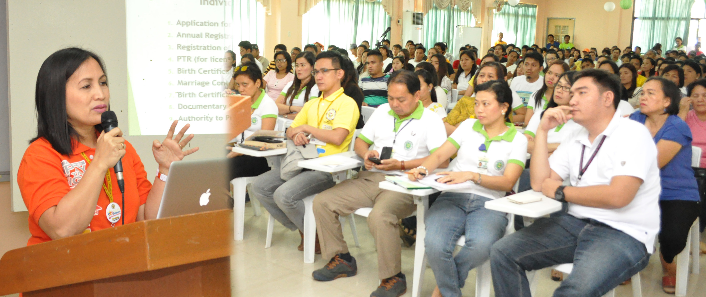 Ms. Ma. Lilma V. Cu, Chief, Assessment Section of BIR-Ormoc, explaining to the VSU administrative staff and job order workers the taxes on income payments.
