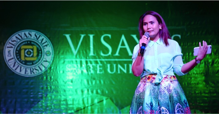 During her talk in a forum on leadership and civic engagement, Cherrie Atilano urges VSU students to love agriculture and see how “cool, smart, sexy and humane” is to be a farmer.